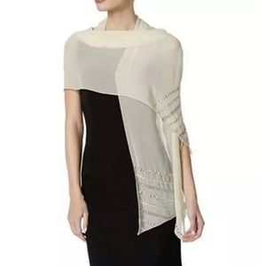 INC Womens Beige Sequined Sheer Shawl Wrap Scarf